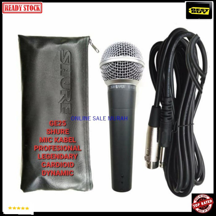 G25 Mic kabel shure legendary dynamic Microphone mik mikrophone cable karaoke vocal vokal audio sound system pro profesional pengeras suara G25   Bisa digunakan segala jenis audio sound  Bahan dari besi metal  1bh mic 1bh kabel mic 4-5 meteran  suara bagu