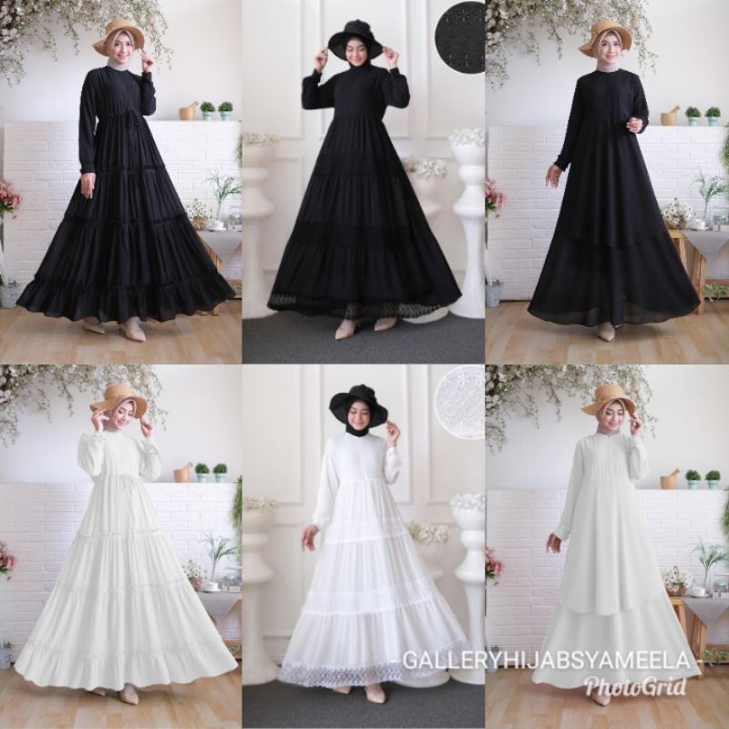 Baju gamis polos / gamis hitam / gamis putih / gamis melayu / gamis ceruty umpak susun / gamis airfl