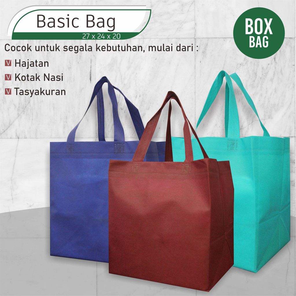 

[JA01] tas spunbond kotak nasi ukuran 20x20 bahan tebal tas hajatan ukuran 27x24x20