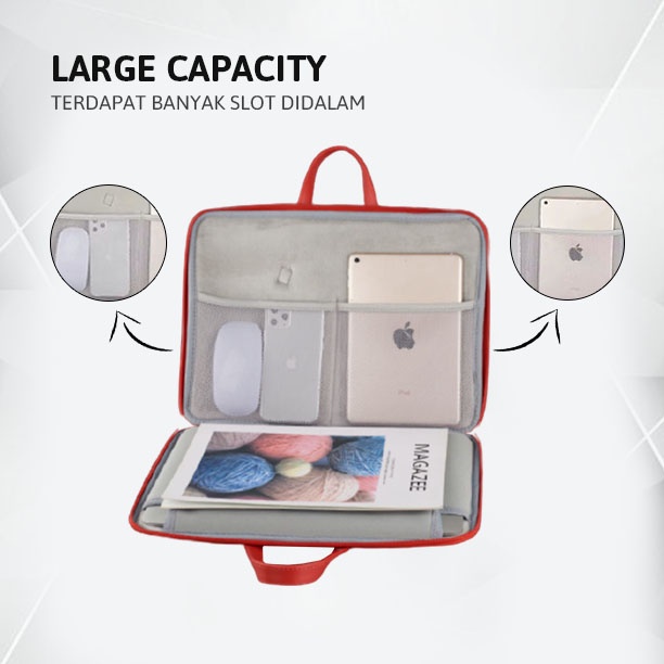 Sleeve Pouch Sarung Tas Bag Case Ipad Tab Tablet Macbook Air Pro Laptop Asus Acer Lenovo HP Huawei 11 12 13 14 15 inch Motif Gambar Bear Beruang Panda Warna Merah Lucu Cute Murah Korean Model Jinjing Tali Strap