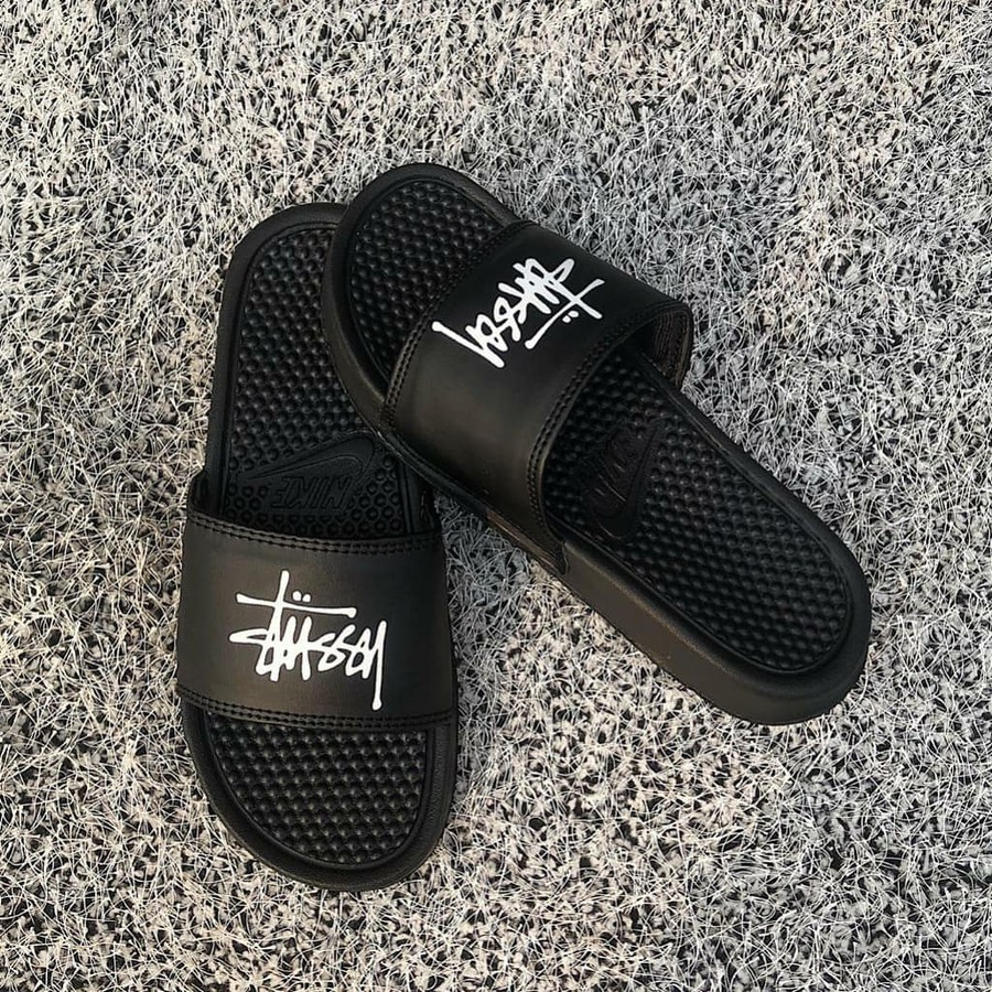 Nike Original Benassi X Stussy Black White / Sandal Pria / Sandal Slop