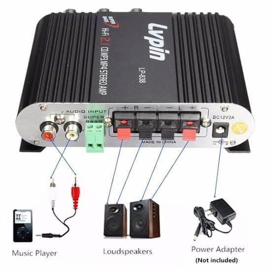 LVPIN Mini HiFi Stereo Amplifier Treble Bass Booster 12V - LP-838 - Black