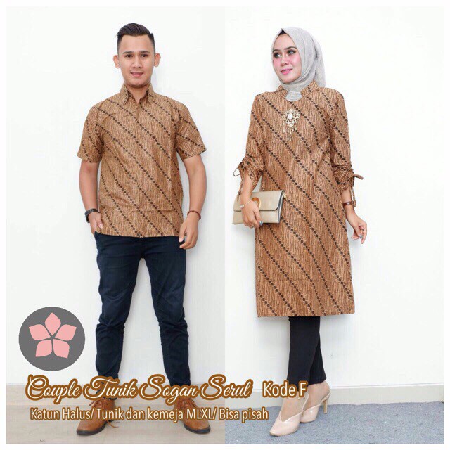 Couple Tunik Sogan Serut Genes Apsari Coklat Batik Modern Midi Sarimbit Kerja Seragam Kantor