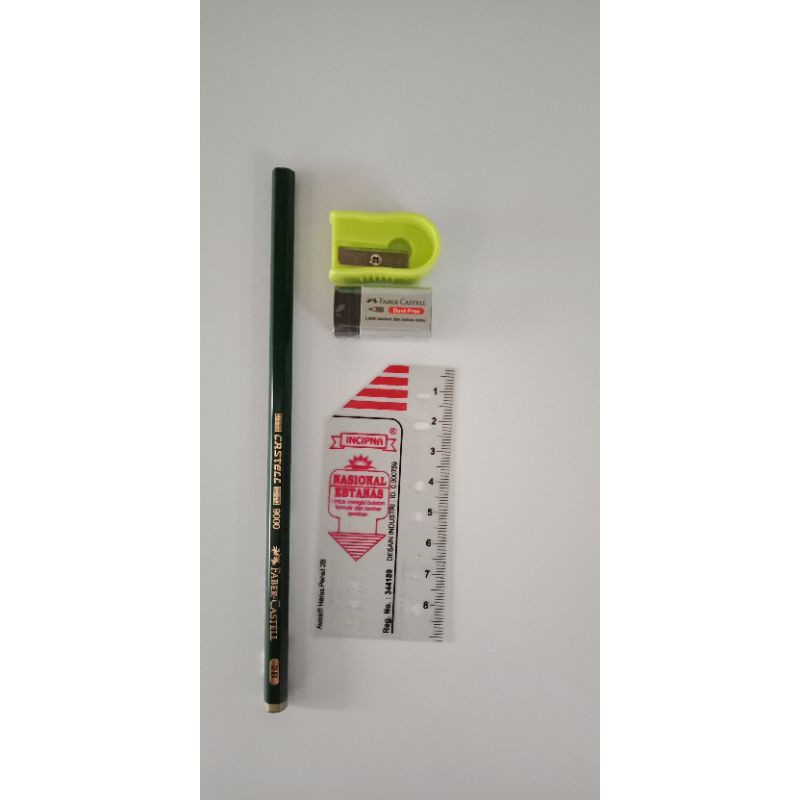 

paket ujian pensil 2b penggaris serutan dan penghapus