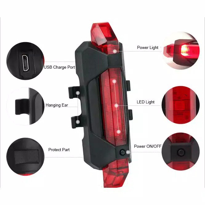 Lampu Belakang Sepeda Cahaya Penerangan LED USB Rechargeable Anti Air