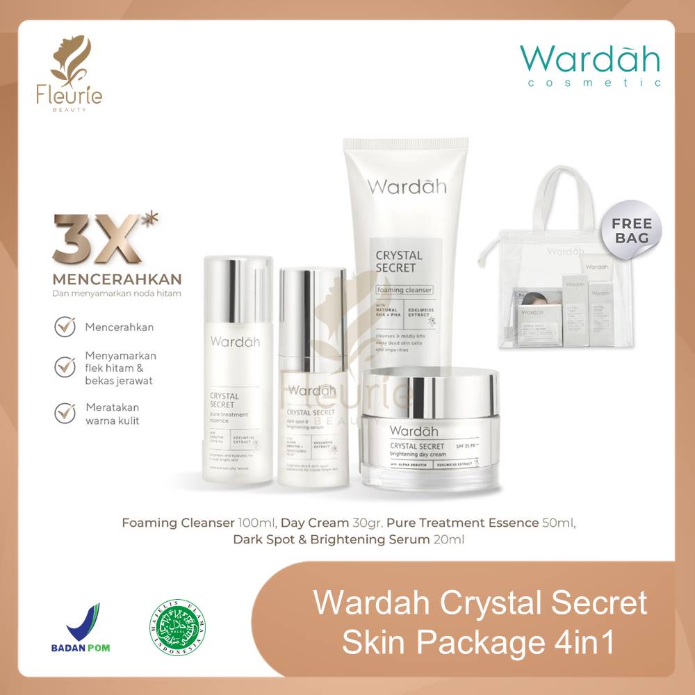 Wardah Crystal Secret Skin Package 4in1 (Free Pouch Skincare) - Original BPOM