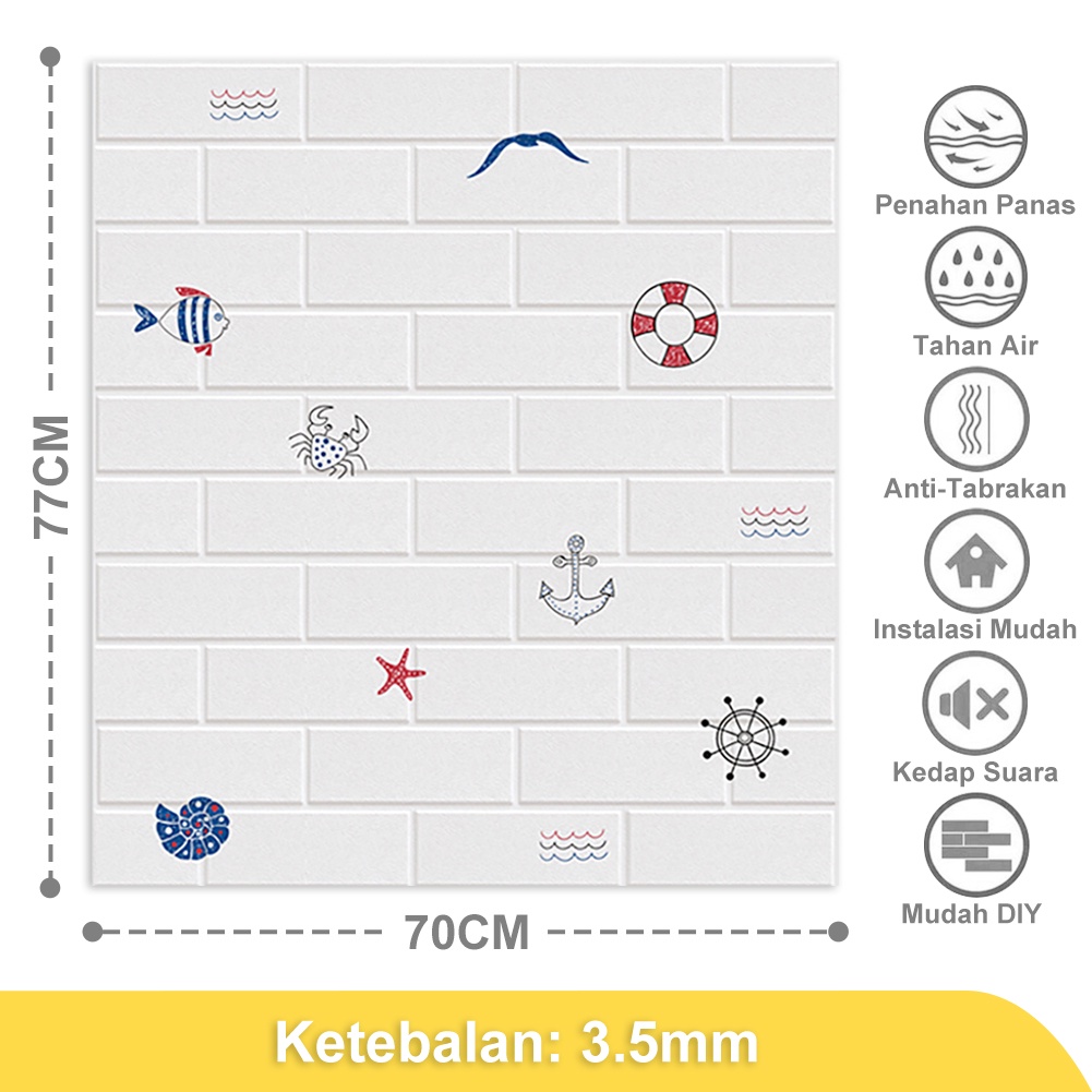 Wallpaper Dinding Foam 3D Dekor Kamar Motif Batu Bata Wallpaper High Quality-Fish(3.5mm)