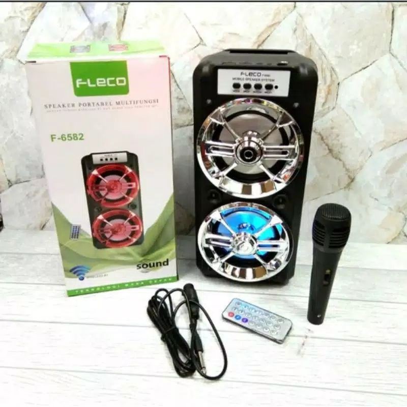 Speaker Bluetooth Karaoke Fleco F 6581/F 6582 Free Mic+Remote Suara Super Bass