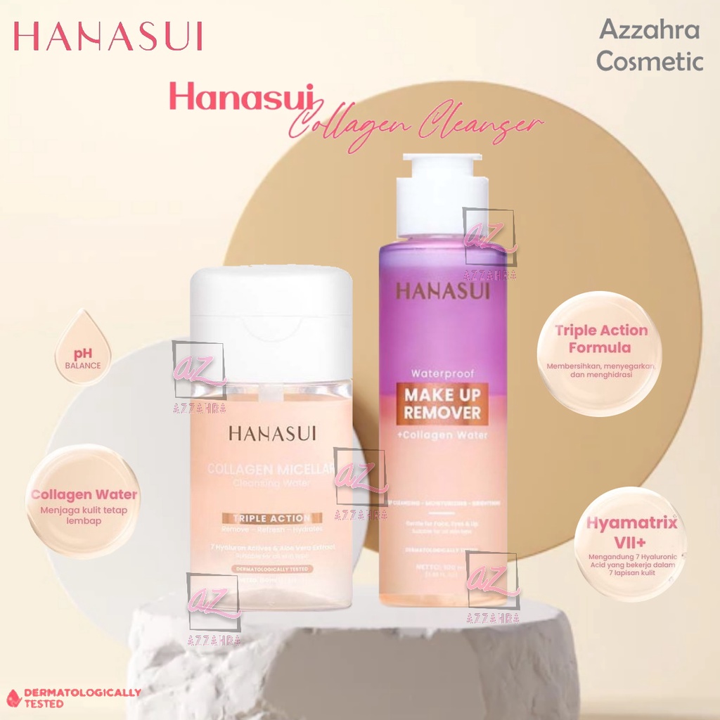 Hanasui Collagen Cleanser Series | Collagen Micellar Cleansing Water 100ml | Waterproof Make Up Remover + Collagen Water 100ml