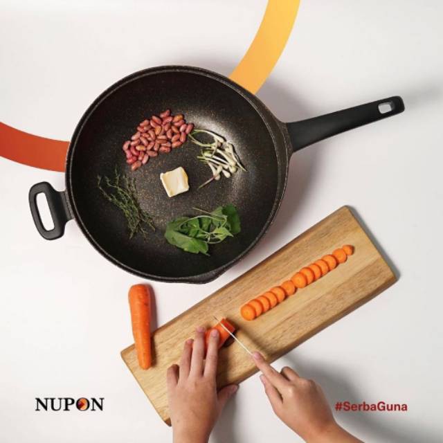 PANCI WOK PAN NUPON ANTI LENGKET 36CM DAN TUTUP KACA KOMPOR INDUKSI