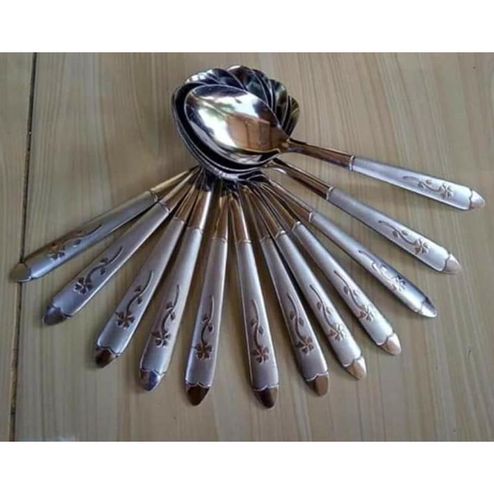 sendok makan satainlis super tebal motif bunga / souvenir sendok makan tebal
