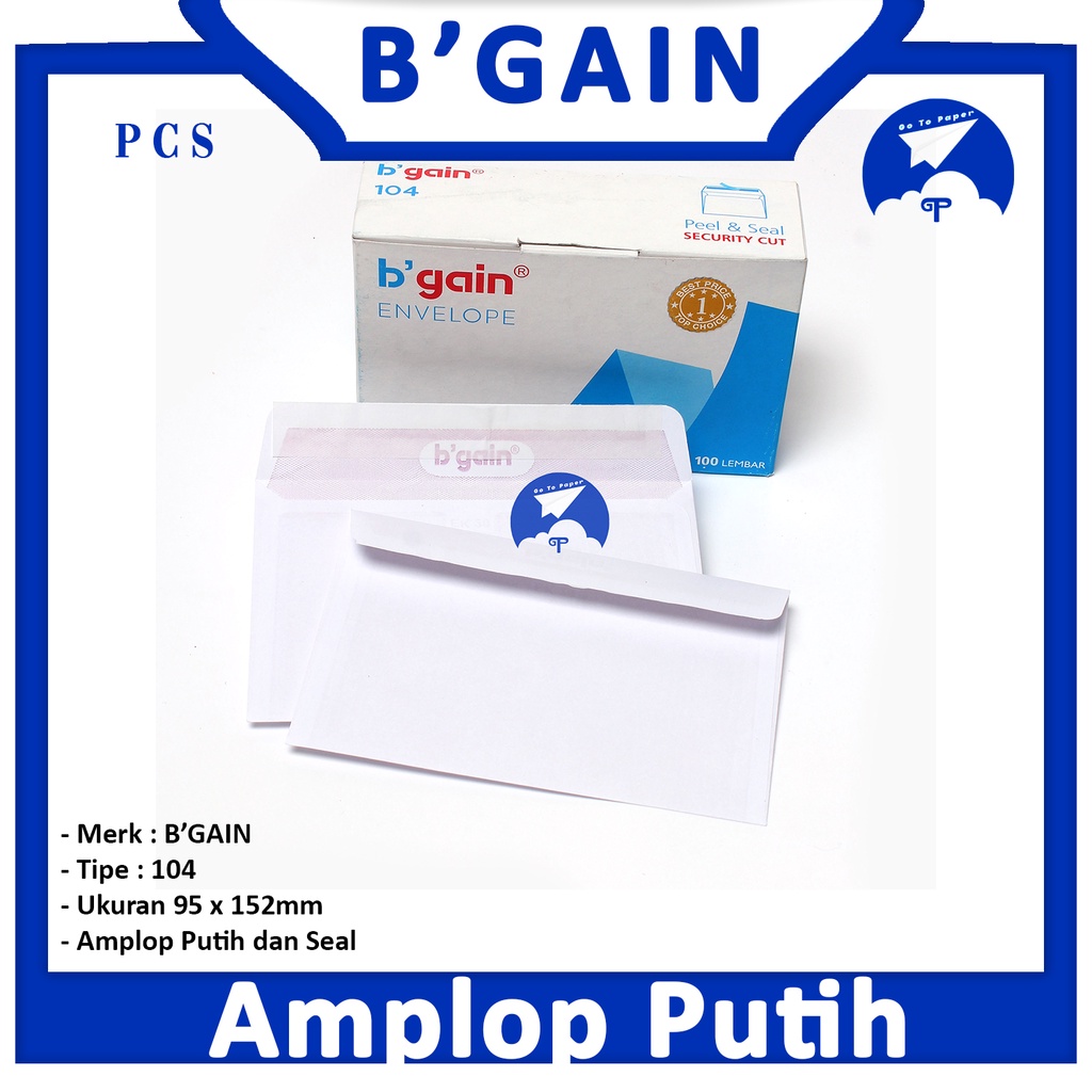 

B'Gain Amplop Putih Ukuran 104 Polos and Seal Per 10 Lembar
