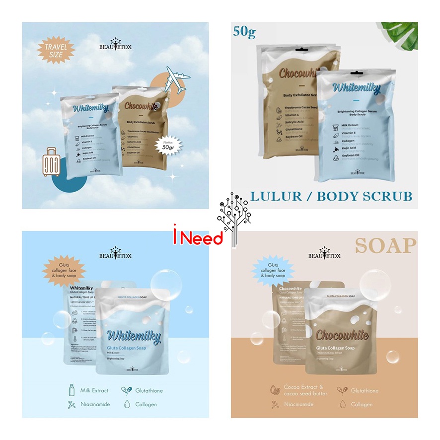 (INEED) (50g /120g) BEAUTETOX Series - Gluta Collagen Soap &amp; Body Scrub ( SABUN / LULUR )