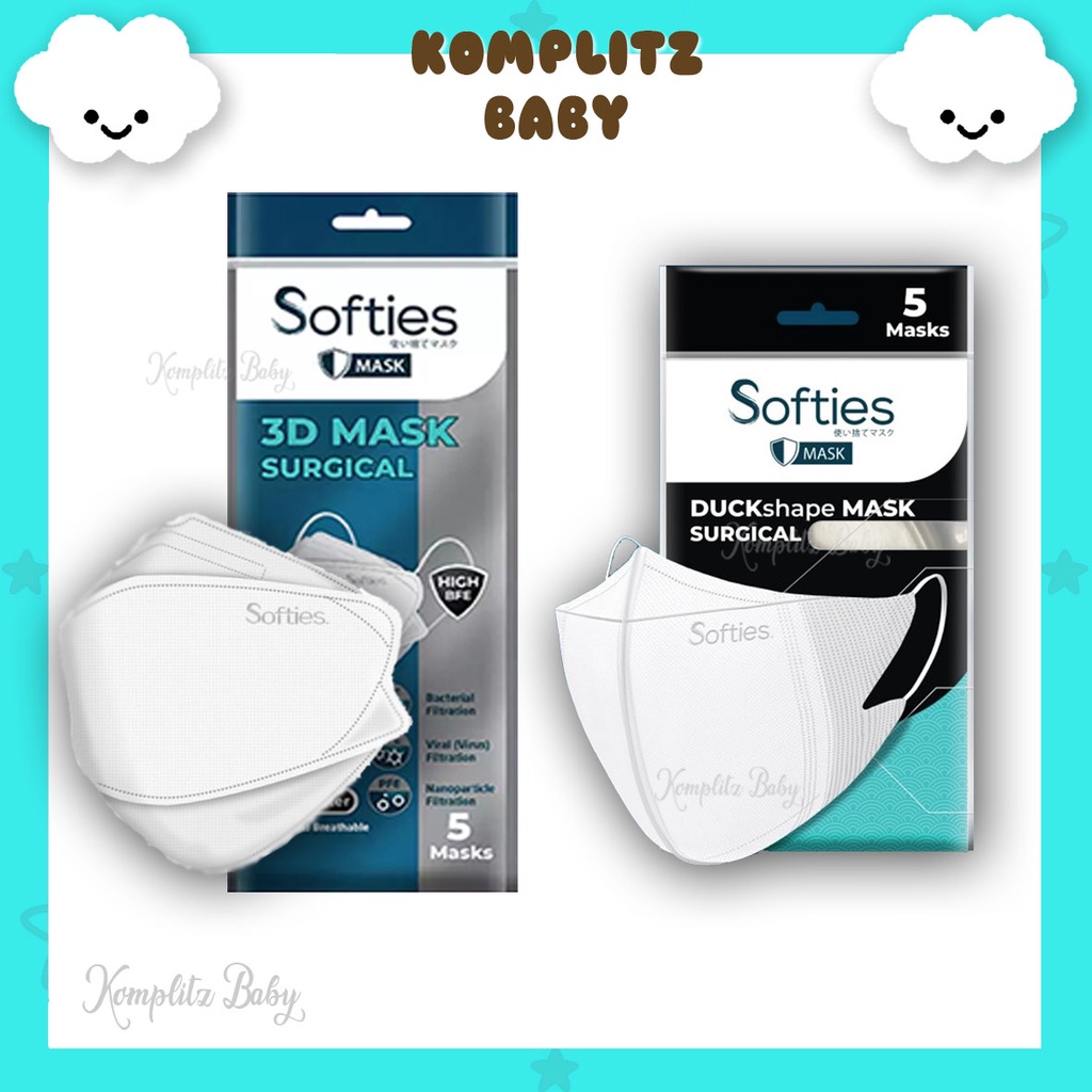 Softies Surgical 3D Mask / Duckbill / Duckshape 1 sachet (5pcs) Masker Medis