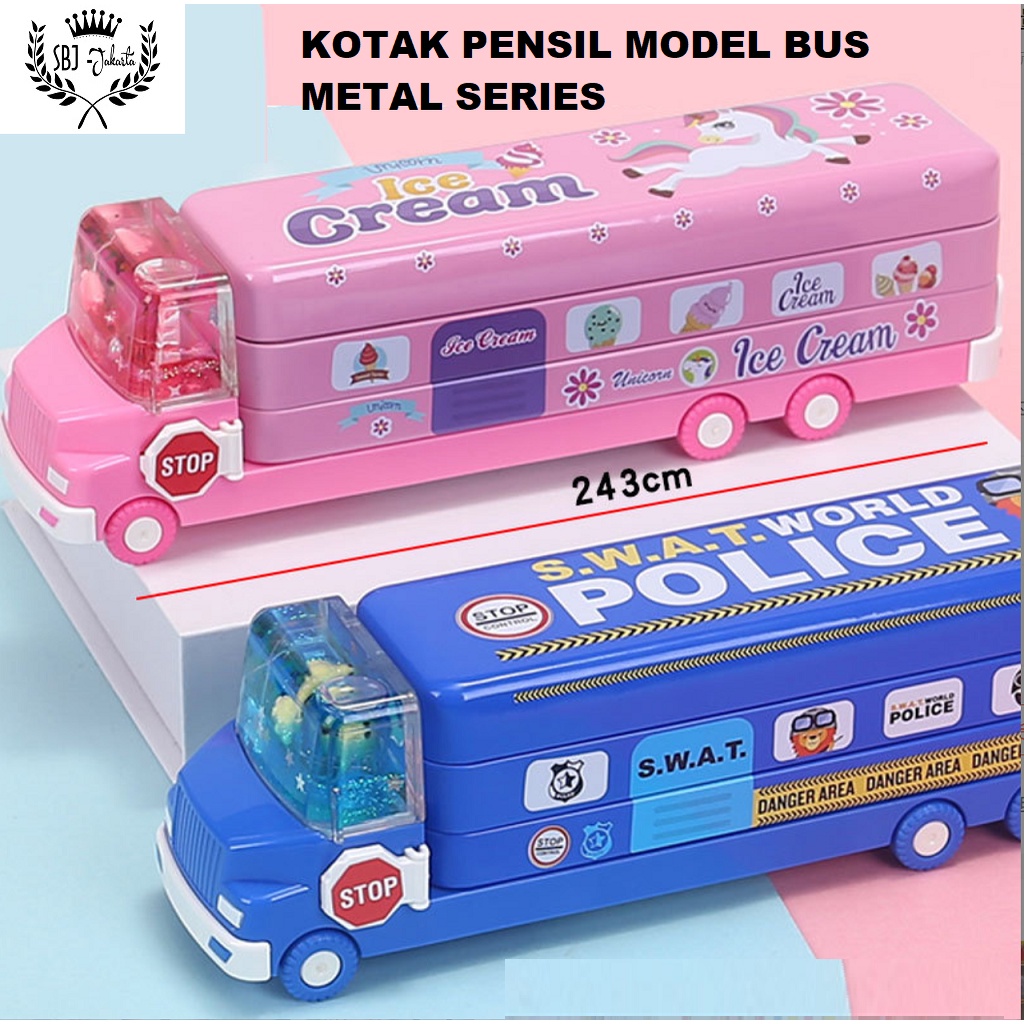 Tempat pensil Kotak pensil Bus Double Decker Metal Series unik lucu