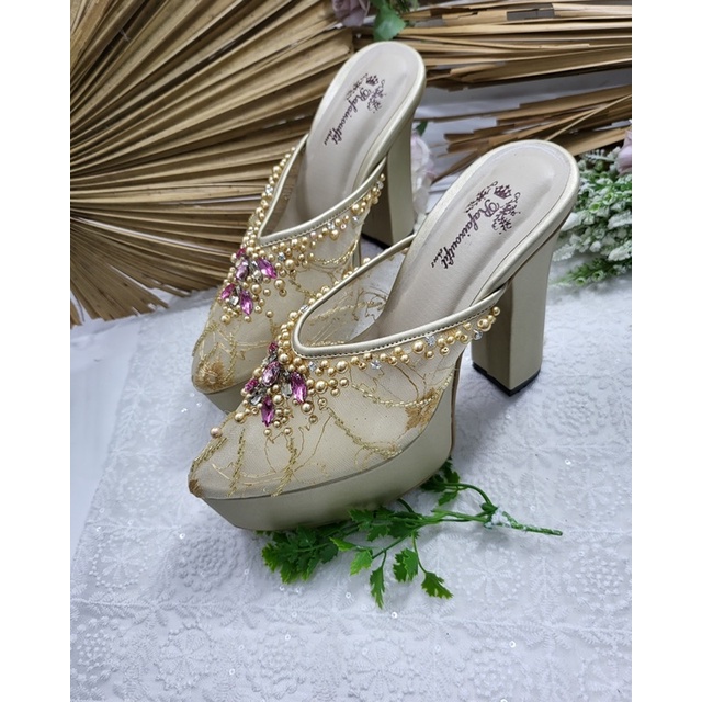 sepatu wedding asiyfa gold tinggi 12cm