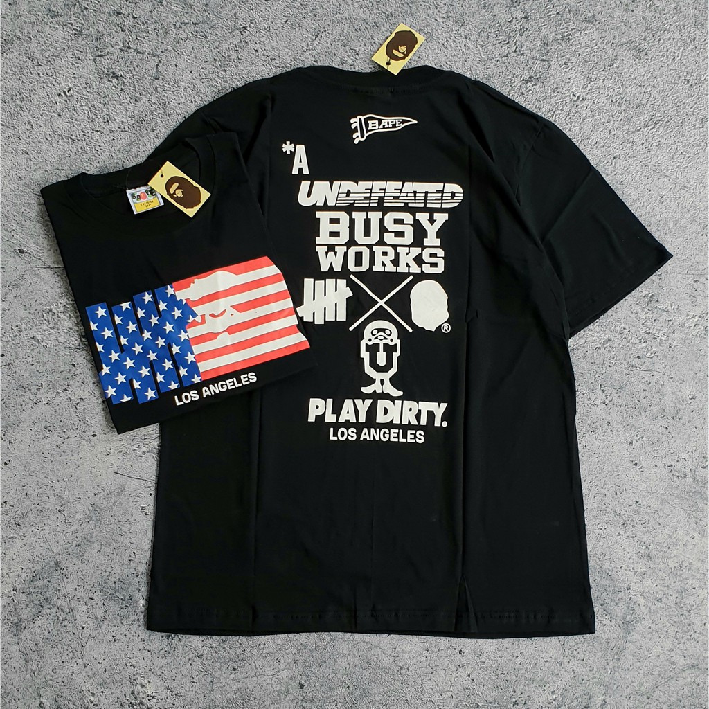 KAOS BAJU TSHIRT BAPE UNDEFEATED USA FLAG BLACK MIRROR ORIGINAL