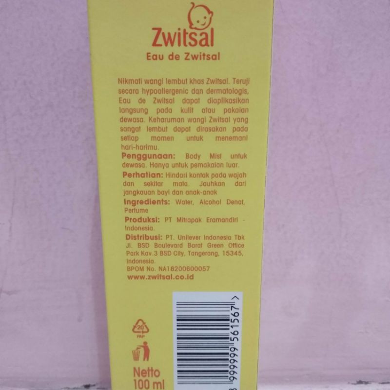 Zwitsal Eau De Toilette Body Mist 100ml