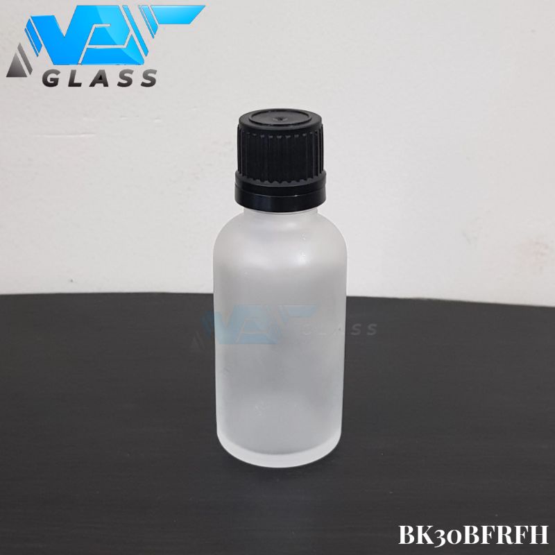 botol kaca 30ml bening doff frosted tutup filler hitam