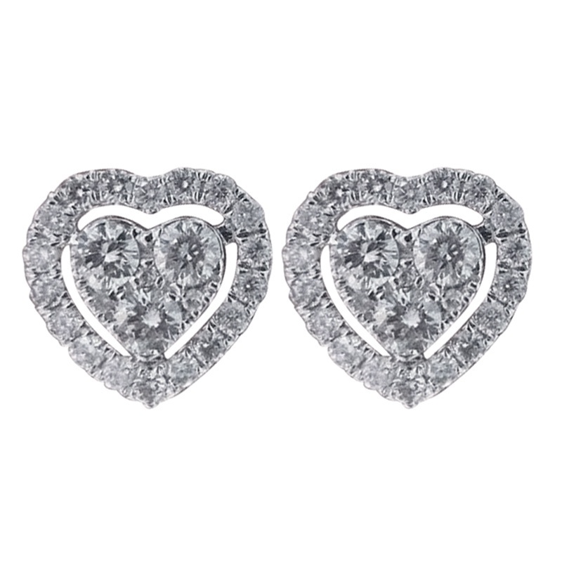 Simple Fashion Heart Shaped Stud Earrings For Women White Cubic Zirconia Romantic Female Earring Statement Jewelry Gift