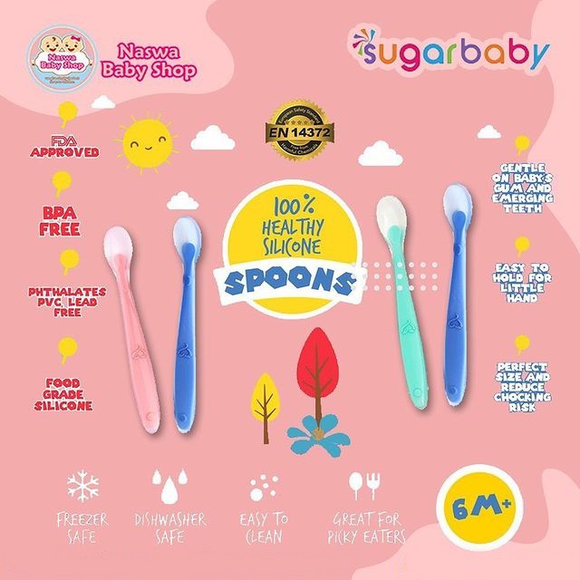 Sugarbaby Healthy Silicone Spoon Isi 2 6m+ - Sendok Makan Bayi