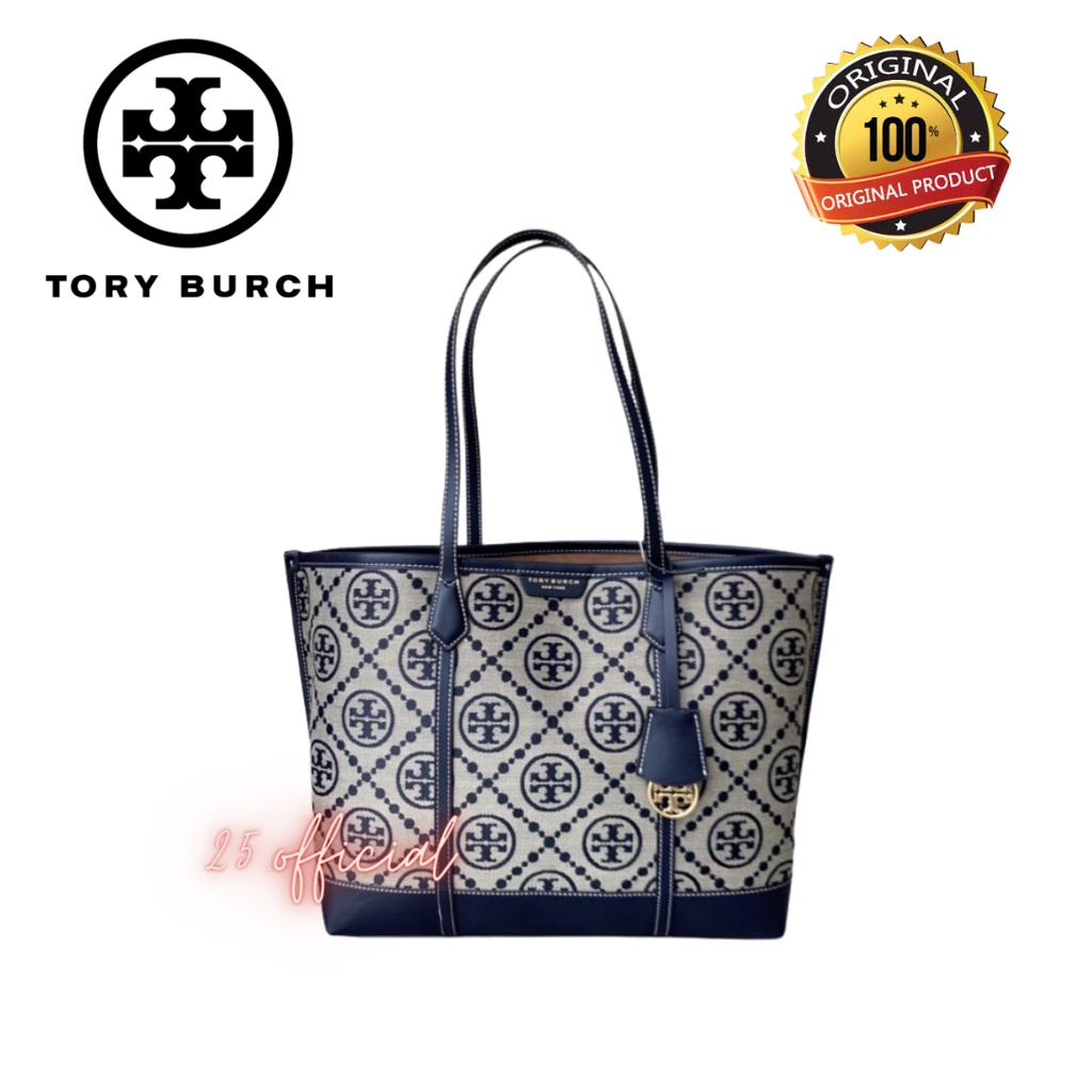 Tas Wanita Tory Burch Perry T Monogram Jacquard Small Triple Compartment Tote