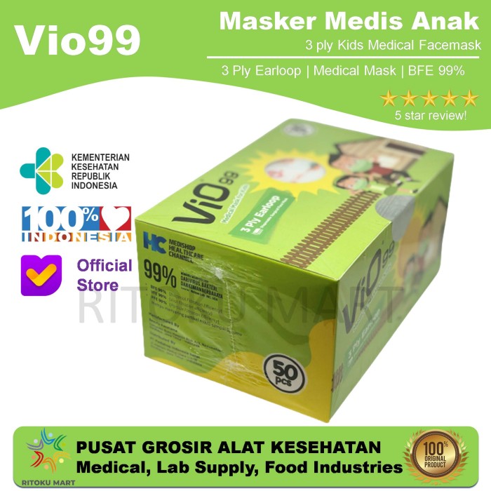 Masker Anak medis VIO 99 isi 50 pcs / Kids Surgical Mask 3ply Earloop VIO 99