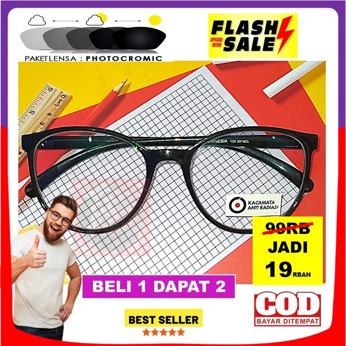 WOW MURAH Kacamata Photocromik Pria Wanita Bulat Oval Gagang Plastik Minus Normal Anti Silau Berubah