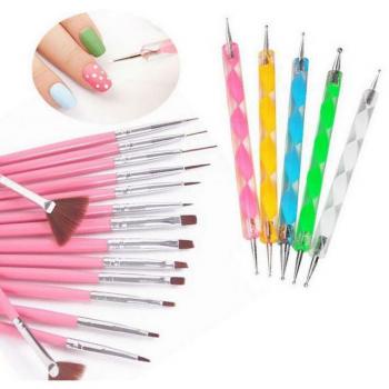 Kuas Lukis Kuku Set 20 in 1 Alat Gambar Desain Kutek Manikur Pedikur Menicure Pedicure Nail Art Dotting Tools / 20 PCS Dotting Brush Liner / Kuas Lukis Melukis Kuku Kutek Multi Warna Dotting Brush Pen Alat Motif Nail Art / Magic Pen Alat Motif Kuku Murah