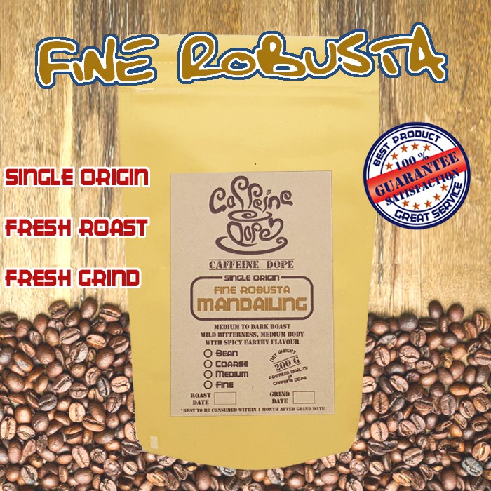 

Kopi Robusta Mandailing 200 Gr -Fine Robusta- Bean/Biji & Ground/Bubuk