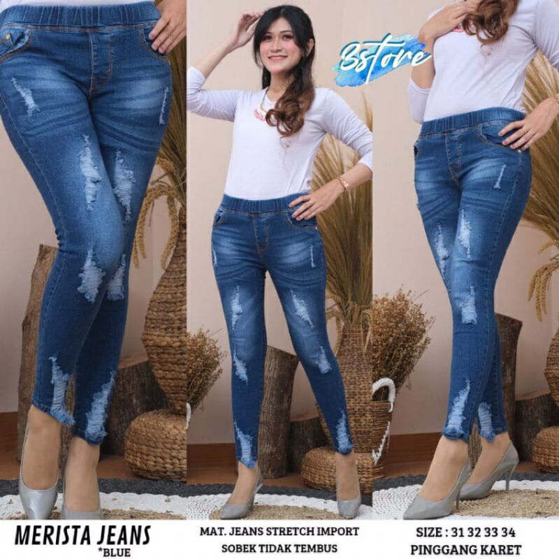 SIZE 27-30!!  MERISTA JEGGING VARIASI SOBEK TIDAK TEMBUS SUPER MELAR