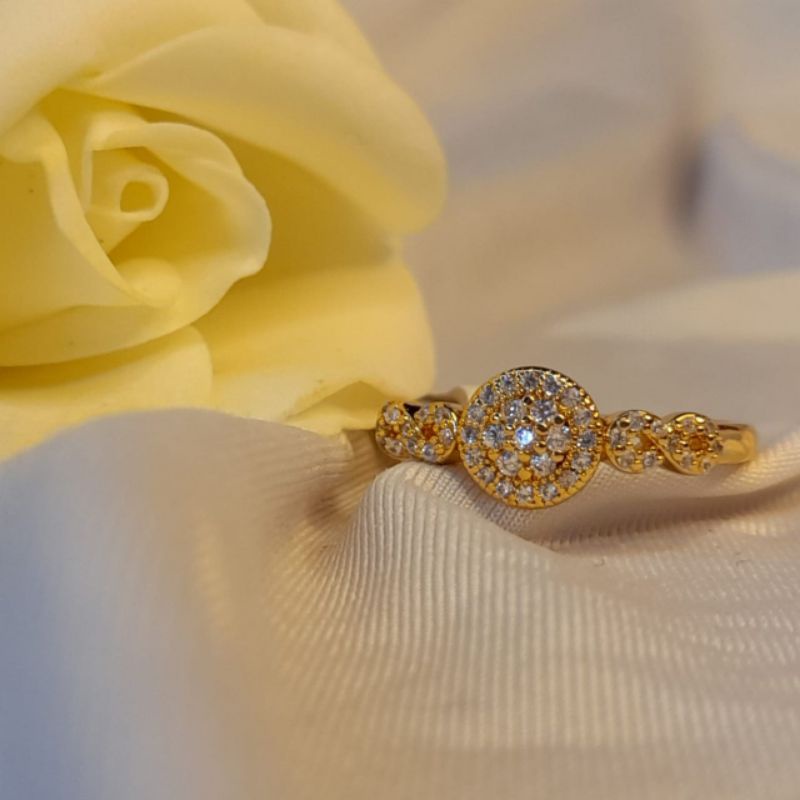 Cincin diamond coin lapis emas cincin wanita xuping cincin imitasi cincin murah cincin anti karat ci