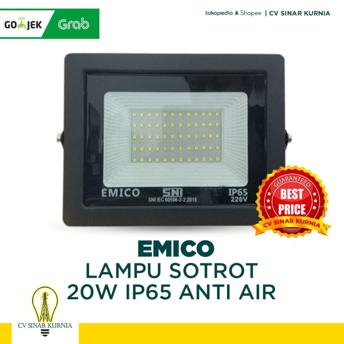 Lampu Sorot Emico/Lampu Tembak LED 20 Watt IP65 ANTI AIR EMICO/Putih Asli Promo