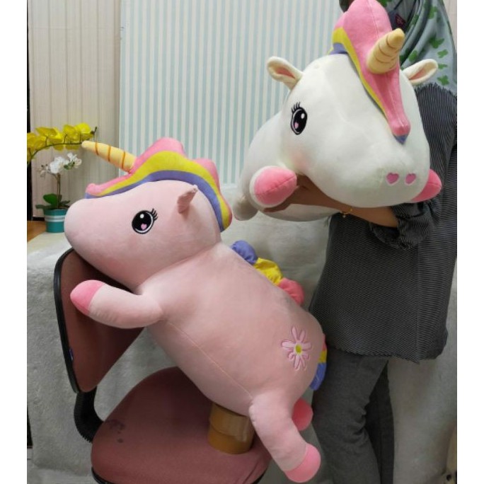 Boneka Lying Unicorn Bunga 80cm/32&quot;/Boneka Karakter/Kado Boneka Unicorn Jumbo/Boneka Unicorn Besar