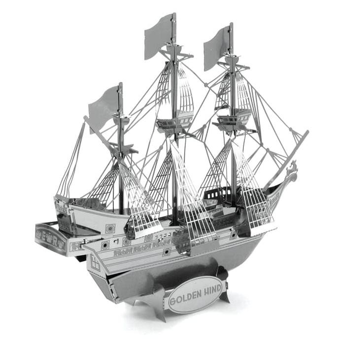 Puzzle 3D Metal Kapal Golden Hind, Miniatur Kapal Laut Klasik 3D