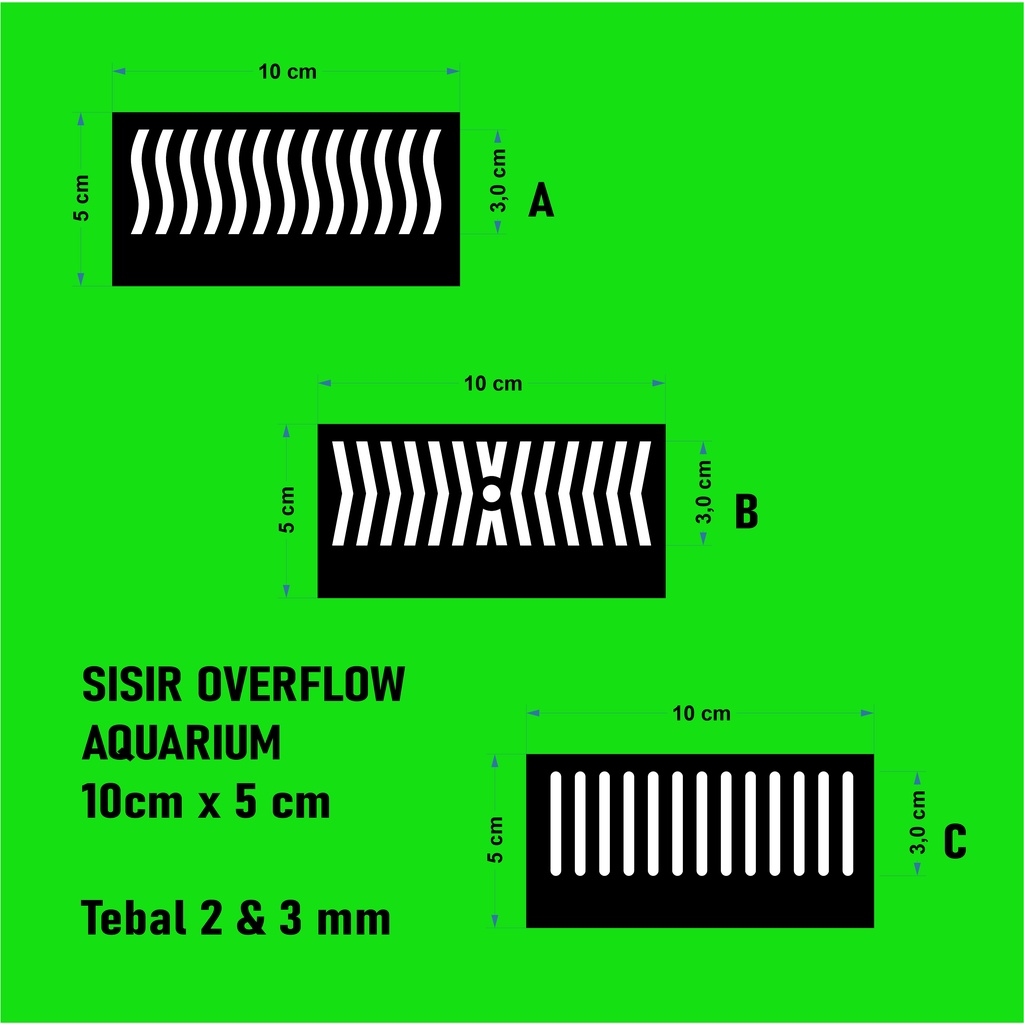 Sisir Overflow Aquarium 10cm x 5cm - Tebal 2mm / 3mm (Laser Cut)