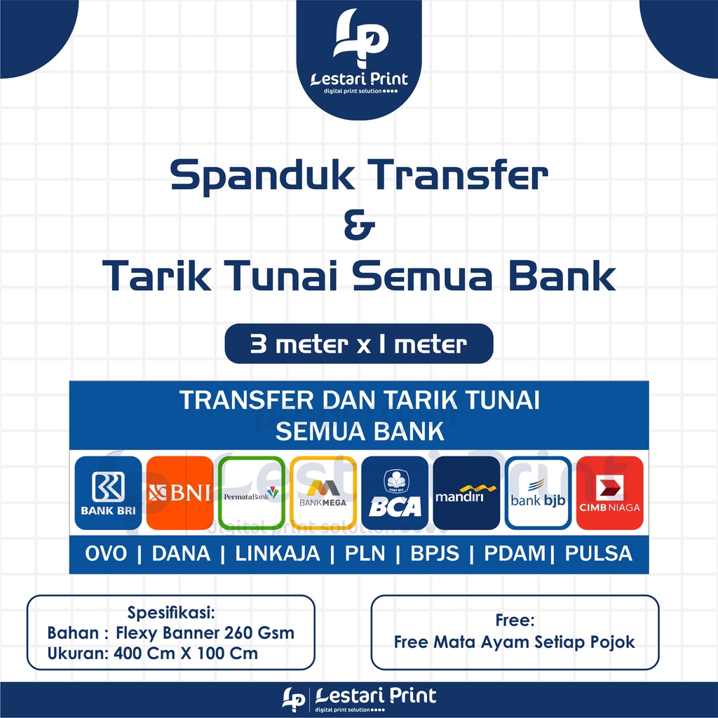 Jual SPANDUK 3meter x 1meter JASA TRANSFER DAN TARIK TUNAI SEMUA BANK \/ MINI ATM \/ BANNER ...
