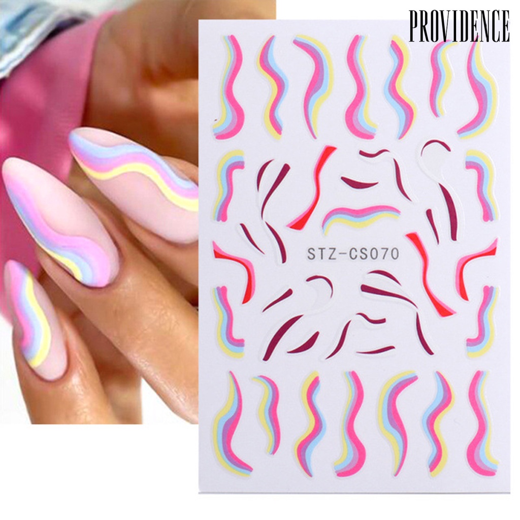 Providence 7Pcs/Set Nail Line Sticker French Style Strip Patterns Ultra Thin 3D Geometry Irregular Whirling Wave Cow Decal for Manicure