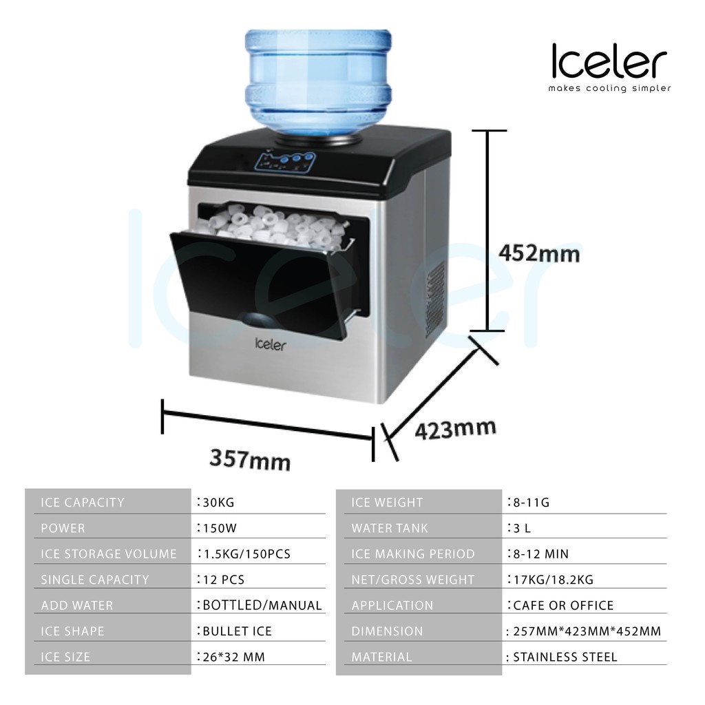 Mesin es batu kristal Iceler pembuat es 30KG/D terbaik untuk Cafe