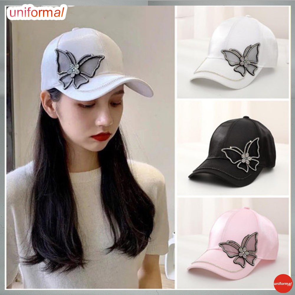 Topi Wanita Topi Fashion Gaya Jepang Korea Wanita Topi Baseball Bisbol Besbal Import Impor Motif Kupu Kupu Manik Manik Original Produk HIGH QUALITY