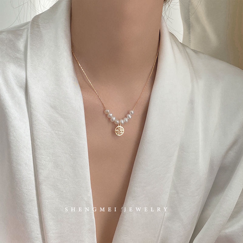 Kalung Liontin Mutiara Fortune Koin Emas Gaya Korea Vintage Untuk Wanita