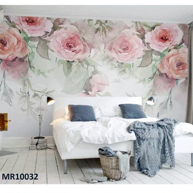 PHOTOWALL MURAL DINDING WALLPAPER MURAL MOTIF BUNGA MAWAR PINK SOFT 3D