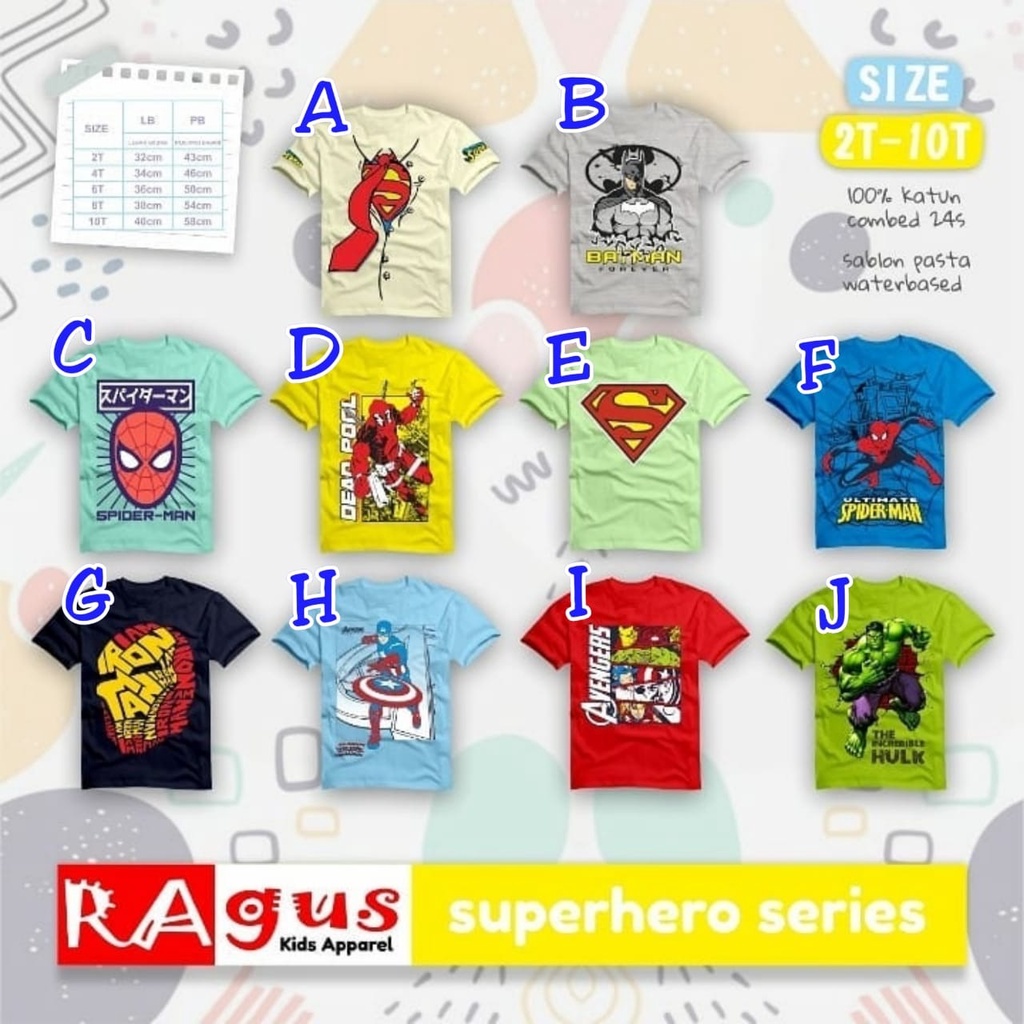 KAOS ANAK LAKI-LAKI SUPERHERO SERIES RAGUS 2-10 TAHUN