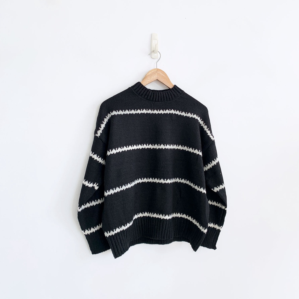Her Goods Store AB523 Korean Outer/Outerwear/Sweater/Sweater Rajut/Knitwear/Atasan Rajut-hitam