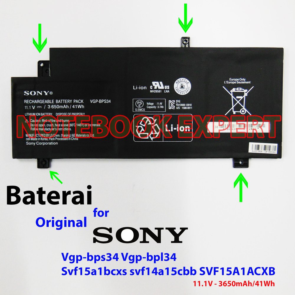Lihat Detal Baterai ORIGINAL Sony SVF15 SVF15A1ACXB SVF15A1ACXS VGP-BPS34 3 CELL Berkualitas