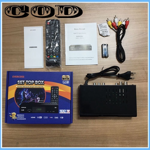 paket Set Top Box STB Evercoss DVB-T2 TV Digital Full HD Wifi Youtube USB mantap