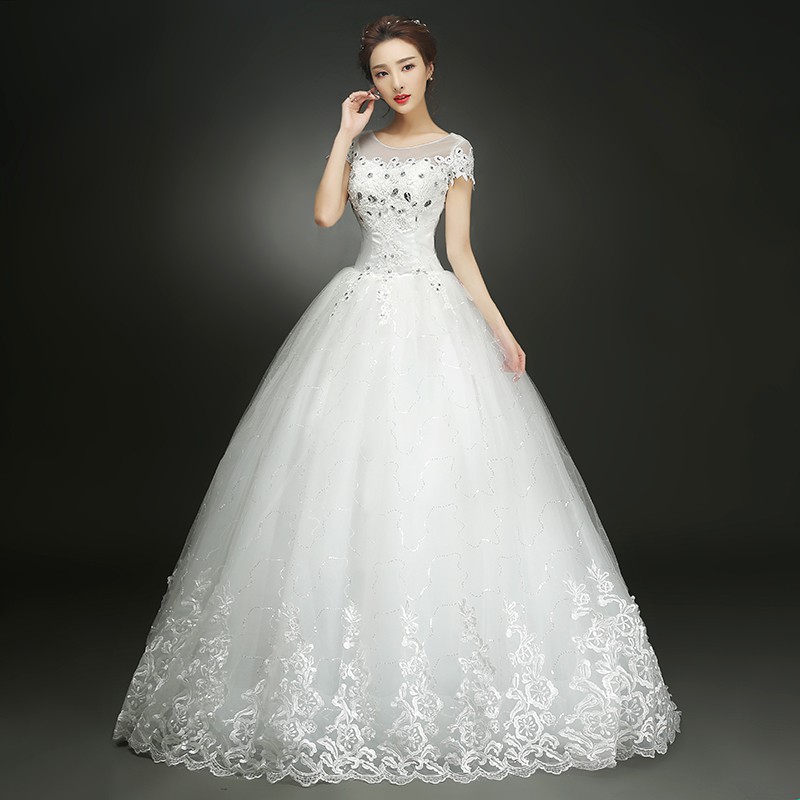 Women Luxurious White Diamond Lace Emboridery Maxi Wedding Dress Bridal Gown Dress