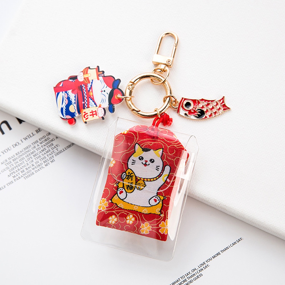 Needway  Fashion Jewelry Dispel Misfortune Keyrings Ornaments Gifts Fish Maneki Neko Keychains Cute Cartoon Blessing Bag Pendant Lucky Door Key Car Key Bag Decoration