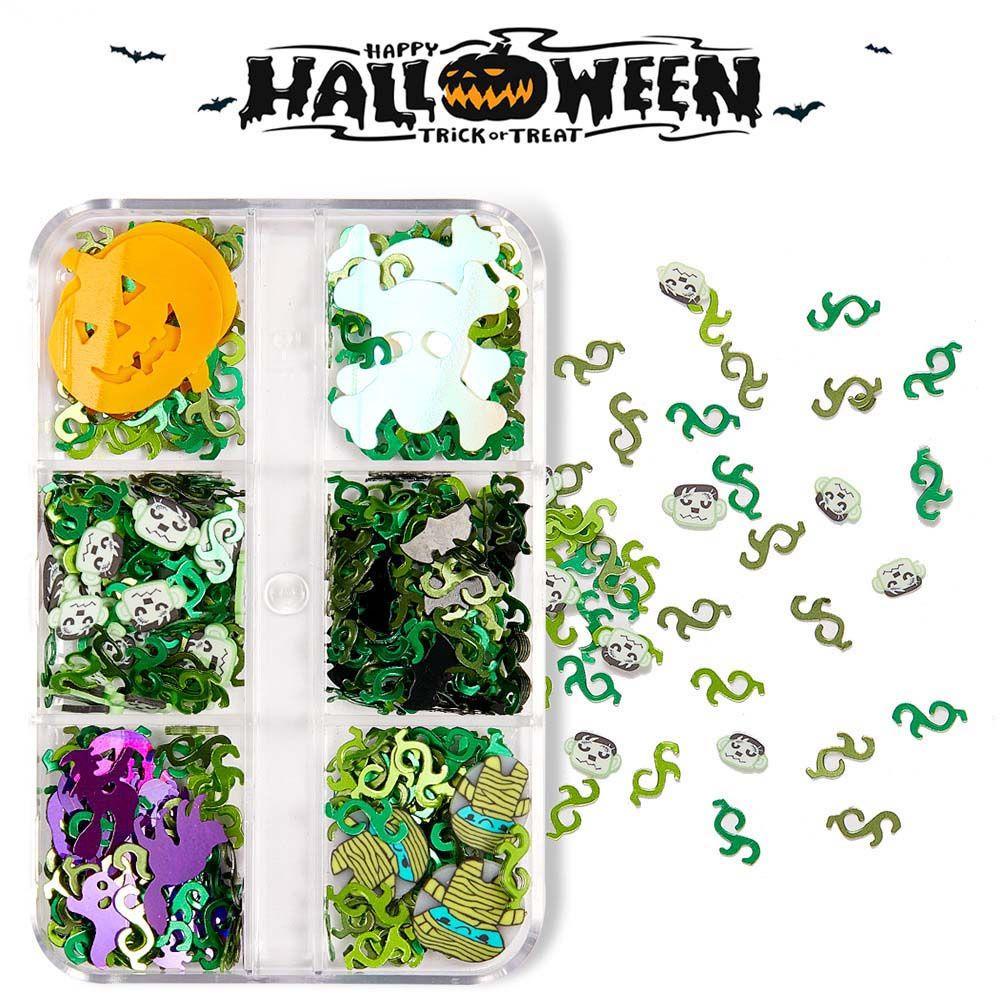 Mxbeauty Halloween Kuku Serpihan 6kisi Warna Campur Setan Labu Manikur Aksesoris Nail Art Perhiasan Halloween Dekorasi Kuku