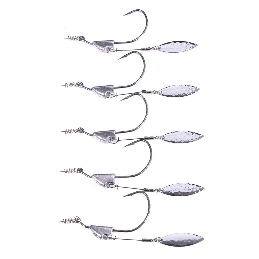 Hengjia New 5pcs/Pack Fishing Hook With leader Spoon Connector Ring Fishing Lure Kail Pancing Jig Head 3.5g 5g 7g Dengan Pin Pegas